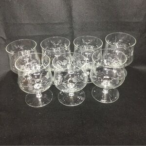 7 X Arcadia Flower Etched Seafood Cocktail No Liner 5" Romanian Stemmed Glass